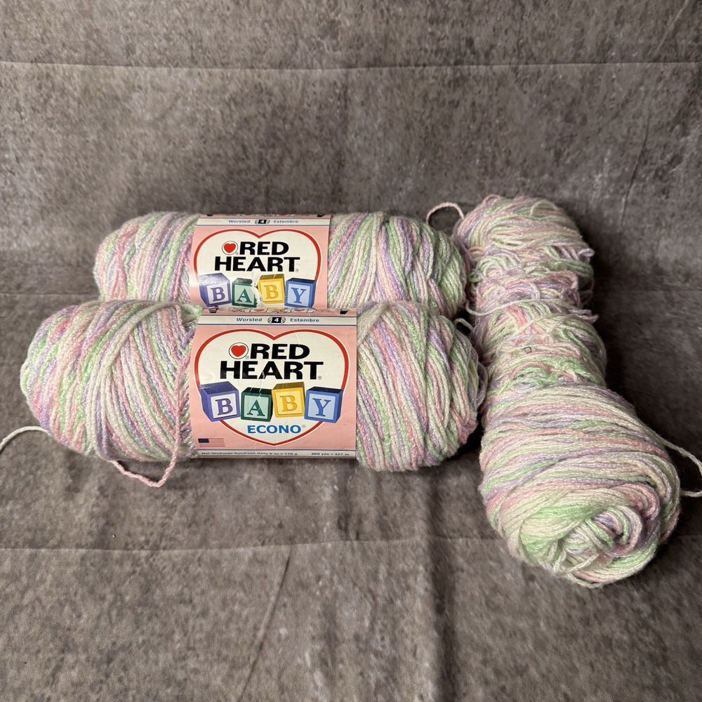 Red Heart Baby Econo Rainbow Sherbet Veriegated Pastel Acrylic Yarn Lot of 3